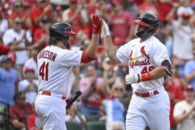 April 8, 2023: St. Louis Cardinals first baseman Paul Goldschmidt (46)  ready to bat during the game between the Milwaukee Brewers and the St.  Louis Cardinals at American Family Field on April