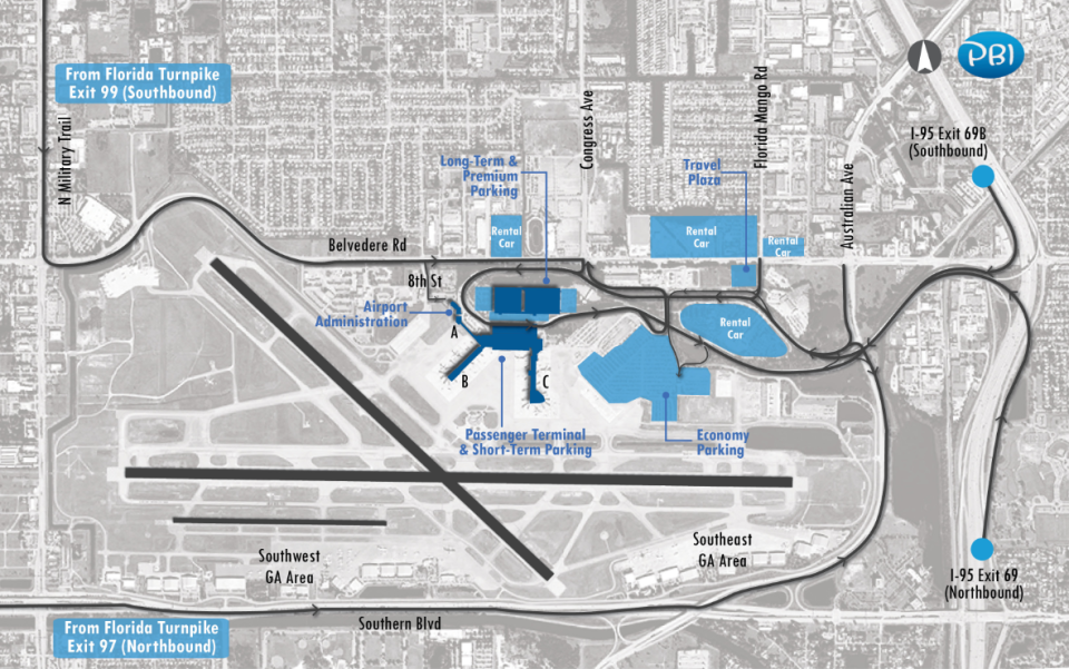 Parking lots at Palm Beach International Airport.