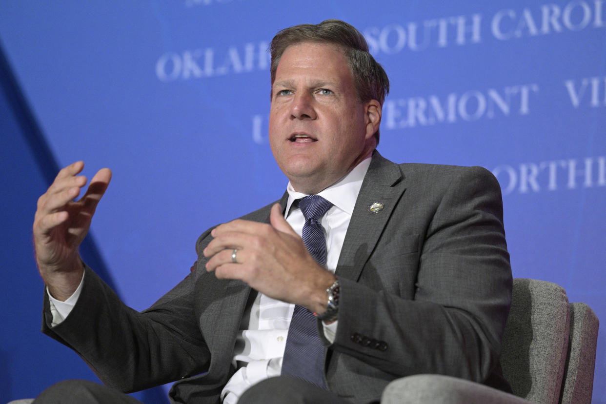 FILE - New Hampshire Gov. Chris Sununu takes part in a panel discussion during a Republican Governors Association conference on Nov. 15, 2022, in Orlando, Fla. “Any conversation about banning abortion or limiting it nationwide is an electoral disaster for the Republicans,” said Sununu, a Republican who describes himself as “pro-choice” but also signed a law banning abortions in the state after 24 weeks. (AP Photo/Phelan M. Ebenhack, File)
