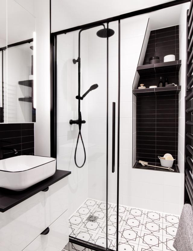 Grattoir de douche, grattoir de douche en silicone noir, pour douche, salle  de bain, miroir, nettoyage de vitres, carrelage en céramique (noir)