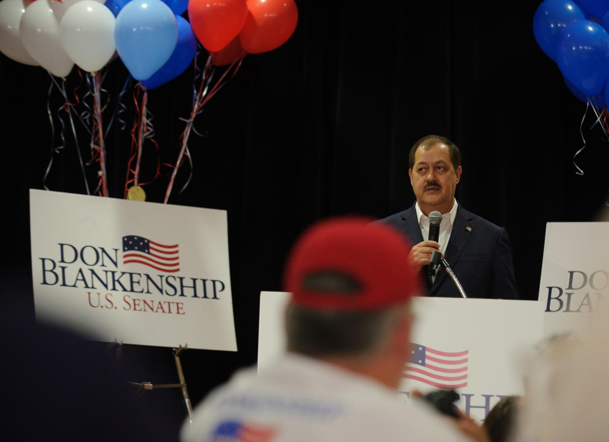 Senate Republican primary candidate Don Blankenship addresses supporters in Charleston, W.Va., following a poor showing in the polls May 8, 2018. President Trump had urged the state to vote for Blankenship’s opponents, declaring the former coal executive “can’t win the General Election.” (Photo: Jeff Swensen/Getty Images)