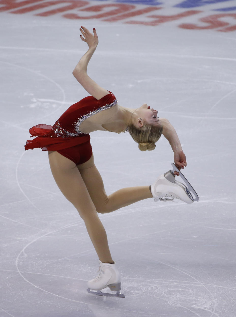 Gracie Gold skates during the women's short program at the U.S. Figure Skating Championships in Boston, Thursday, Jan. 9, 2014. (AP Photo/Elise Amendola)