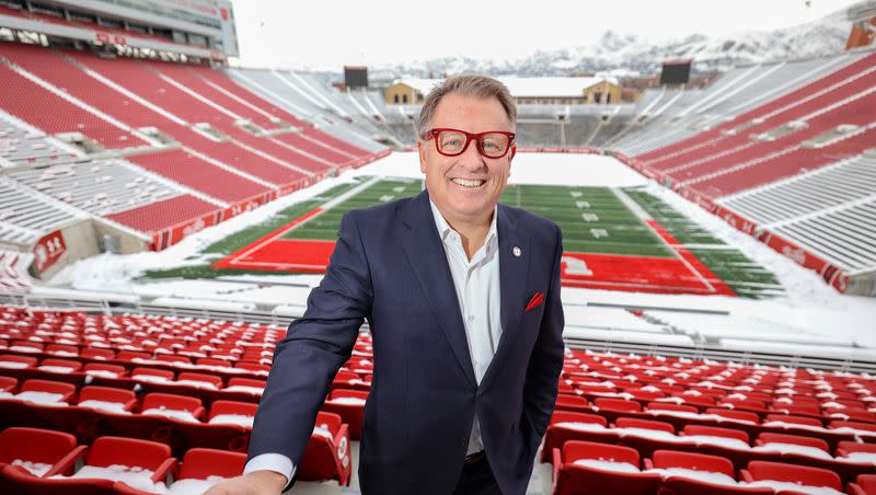 University of Utah president Taylor Randall poses for a portrait at the Rice-Eccles Stadium in Salt Lake City on Tuesday, Dec. 20, 2022. Here’s what Randall, and others, said about Utah’s move to the Big 12.