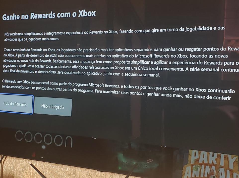 Mensaje que explica los cambios que llegarán a la app de Xbox Rewards de Microsoft