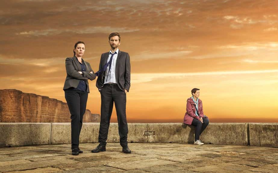 Julie with Broadchurch co-stars, David Tennant and Olivia Colman - Colin Hutton