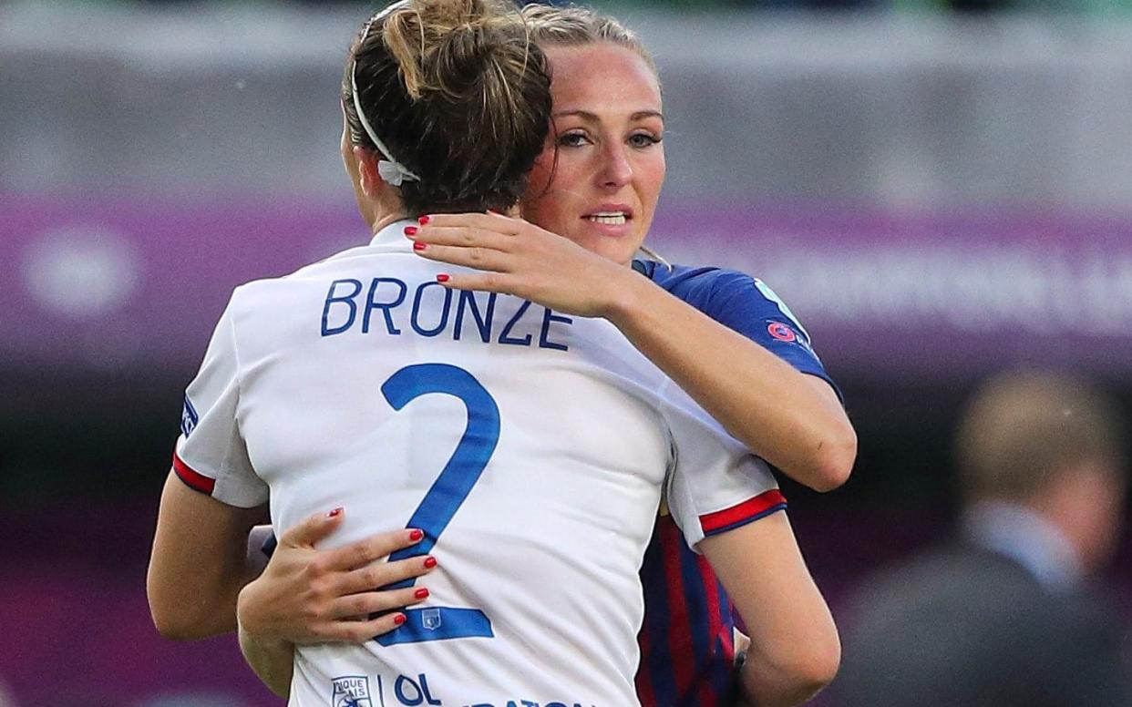 Lyon's Lucy Bronze consoles her England team-mate, Barcelona's Toni Duggan - Getty Images Europe