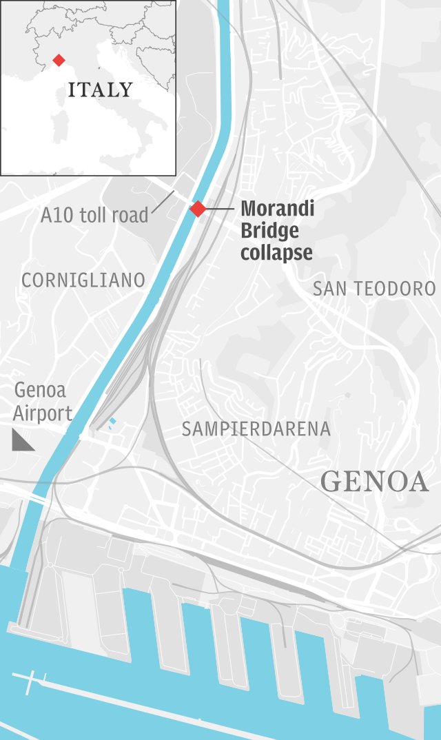 Genoa bridge collapse map