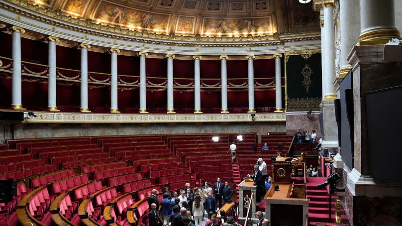 The group of elected parliament members of the far-left La France Insoumise (France Unbowed) party visit the National Assembly, Tuesday, July 9, 2024 in Paris.