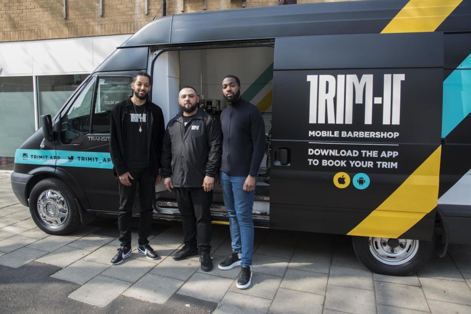 TRIM-IT: (left to right) co-founder Nathan Maalo, barber Dee Dervish and co-founder Nana Darko ()