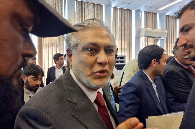 FILE PHOTO: Pakistan's Finance Minister Ishaq Dar leaves after post-budget press briefing for the 2023/24, in Islamabad