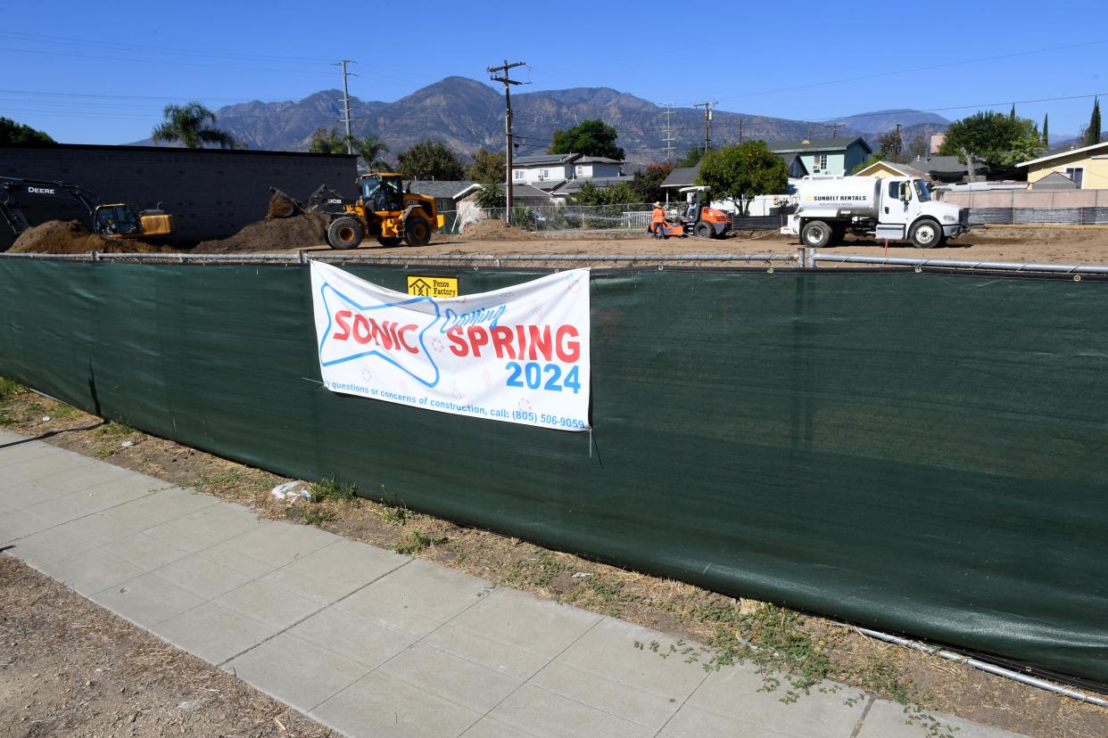 A sign marks the location of a construction site in Fillmore where Ventura County's first Sonic is expected to open. The sign says spring 2024 but Sonic's corporate office said this week it doesn't expect the restaurant to open until the second half of 2024.