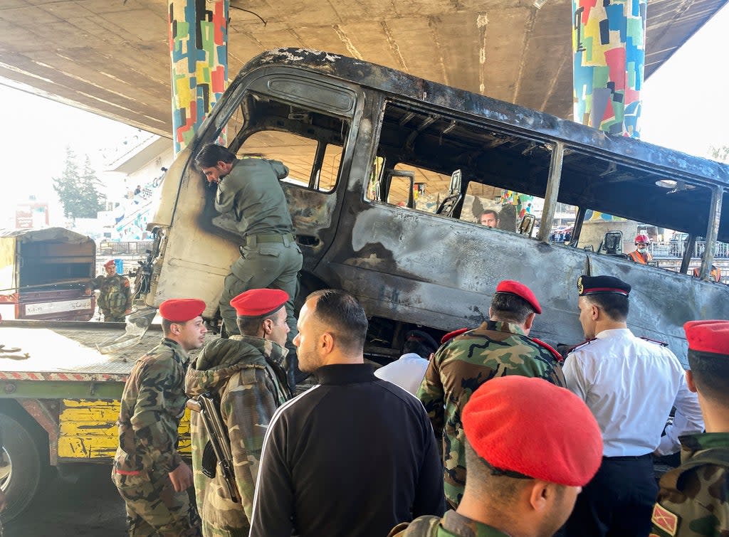 The bus was hit as it drove under Jisr al-Rais bridge (REUTERS)