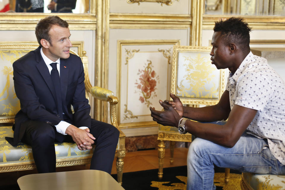 Mr Gassama was offered French citizenship by president Emmanuel Macron at the Elysée Palace (Picture: AP)