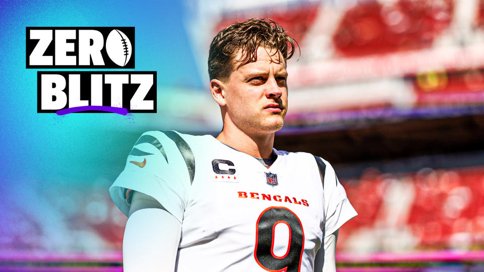 SANTA CLARA, CALIFORNIA - OCTOBER 29: Joe Burrow #9 of the Cincinnati Bengals looks on during pregame warmups before an NFL football game against the San Francisco 49ers at Levi's Stadium on October 29, 2023 in Santa Clara, California. (Photo by Ryan Kang/Getty Images)