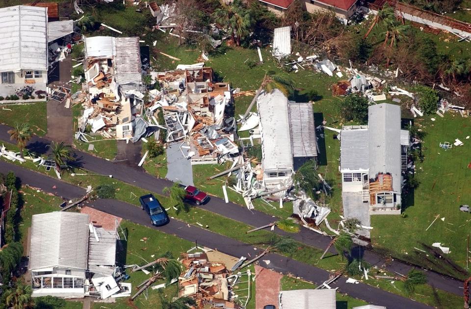 homes are seen flattened from above from hurricane charley