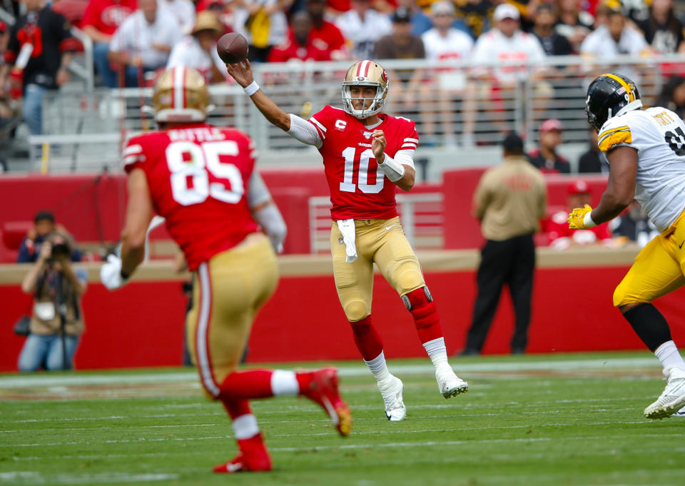 Jimmy Garoppolo has helped lead the 49ers to a 3-0 start. (Getty Images)