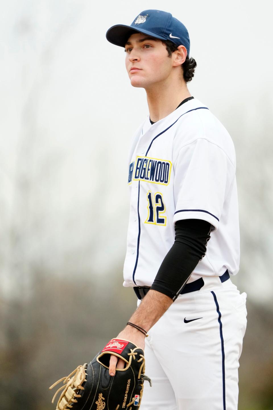 Everett Garber plays first base for Dwight-Englewood during the top of the first as his team takes on Glen Rock, Monday, April 1, 2024, in Ridgefield Park.