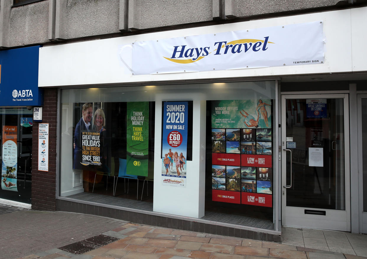 File photo dated 30/3/2020 of a branch of Hays Travel. Hays Travel is to cut up to 878 jobs out of a total workforce of 4,500 people, the firm announced.