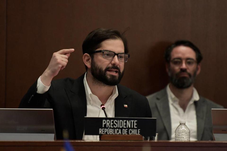 Chilean president Gabriel Boric at a meeting of the Organization of America States in Washington, DC on Sept. 22, 2023.