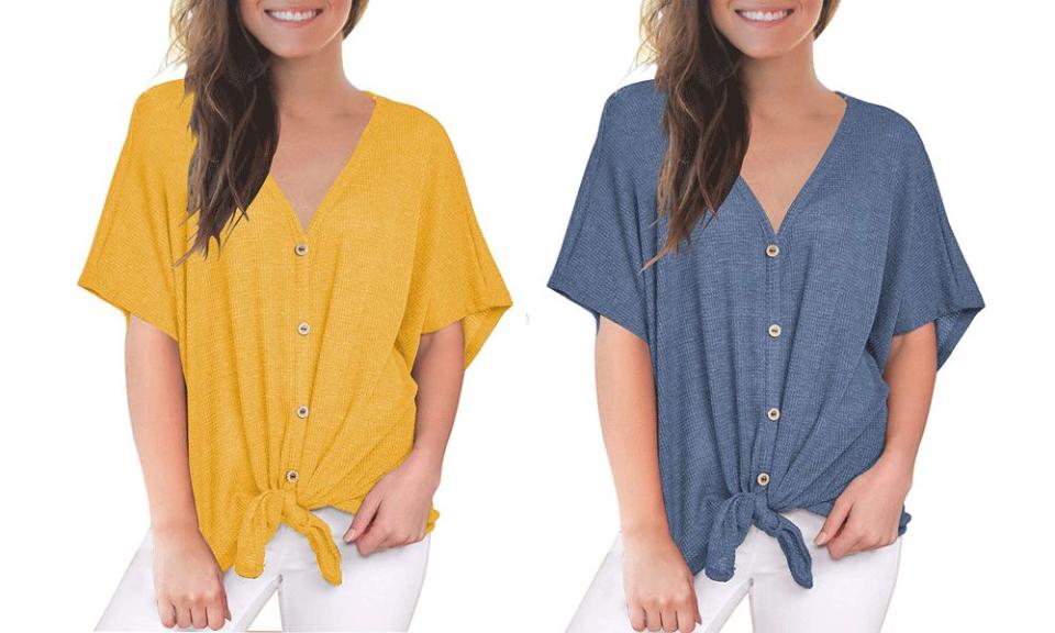 The Miholl Tie-Front Blouse is the ultimate top you never knew you needed — until now.  (Photo: Amazon)