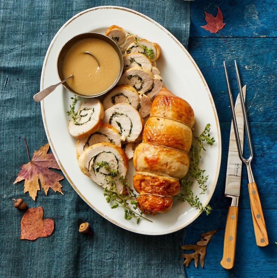<p>Hosting Thanksgiving dinner for a small crowd? Don’t worry about roasting a whole bird and try our tasty herb stuffed turkey breast instead.</p><p>Get the <a href="https://www.goodhousekeeping.com/food-recipes/a33955548/stuffed-turkey-breast-recipe/" rel="nofollow noopener" target="_blank" data-ylk="slk:Stuffed Turkey Breast recipe" class="link "><strong>Stuffed Turkey Breast recipe</strong></a>.</p><p><strong>RELATED</strong><strong>: </strong><a href="https://www.goodhousekeeping.com/food-recipes/g30879872/dinner-ideas-for-two/" rel="nofollow noopener" target="_blank" data-ylk="slk:21 Easy, Romantic Dinner Ideas for Two to Make Tonight" class="link ">21 Easy, Romantic Dinner Ideas for Two to Make Tonight</a></p>