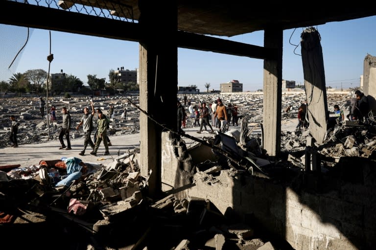 Rubble from bombing in the southern Gaza city of Rafah, where Israel has repeatedly threatened to send in ground troops (-)