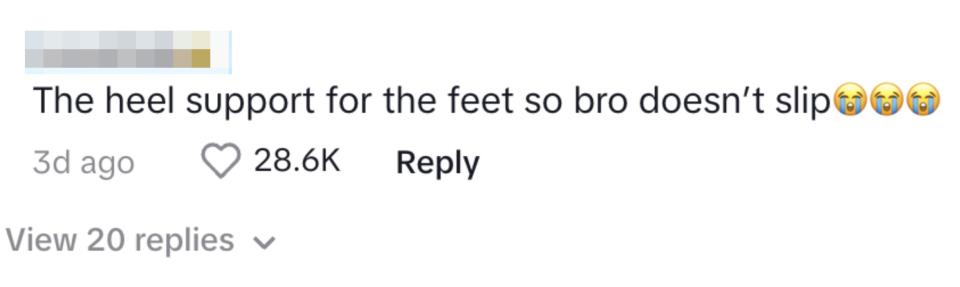 User comment: "The heel support for the feet so bro doesn’t slip???." The comment received 28.6K likes, posted 3 days ago