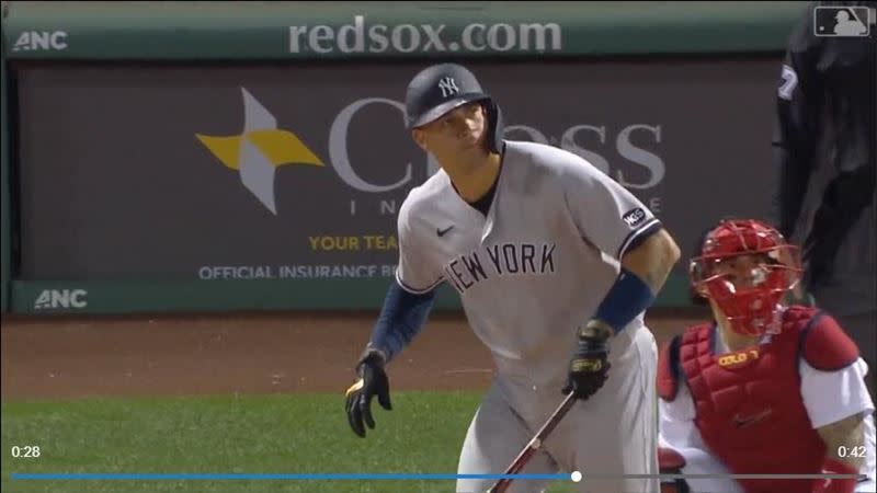 洋基捕手桑契斯（Gary Sanchez）9局上2出局敲出追平轟。（圖／翻攝自MLB官網）