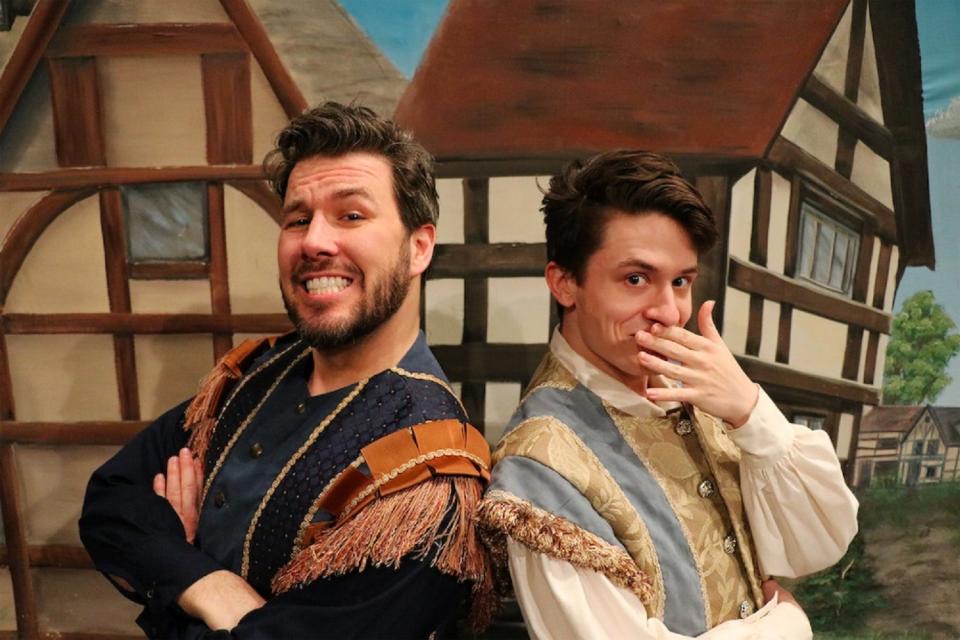 Joel Derkin, left, as Nick Bottom and Nicholas McInturff as Shakespeare in the Gallery Players production of "Something Rotten"