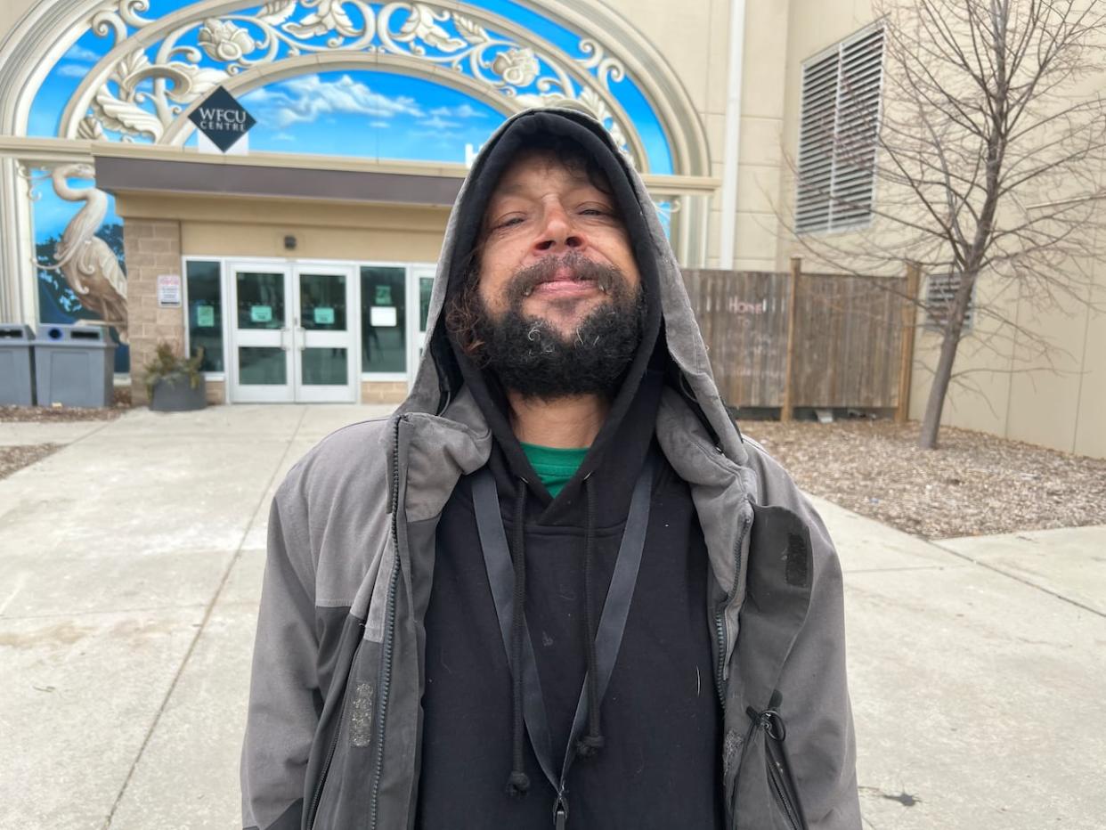 This is the second time in two years Jerrod Lefler has found himself in a temporary shelter. The first was after issues with electricity and heating shut down 1616 Ouellette and this time because of a fire that has shut down the upper two stories of 333 Glengarry Ave.  (Jacob Barker/CBC - image credit)