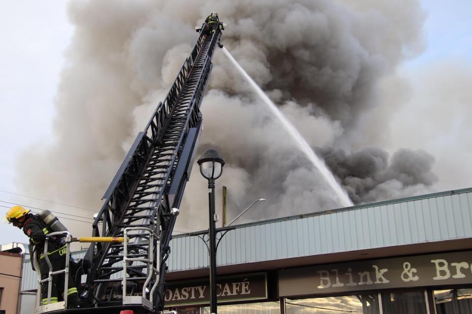 A fire in Langley, B.C. Saturday significantly damaged a building in the McBurney Plaza, one of the city's most iconic destinations.