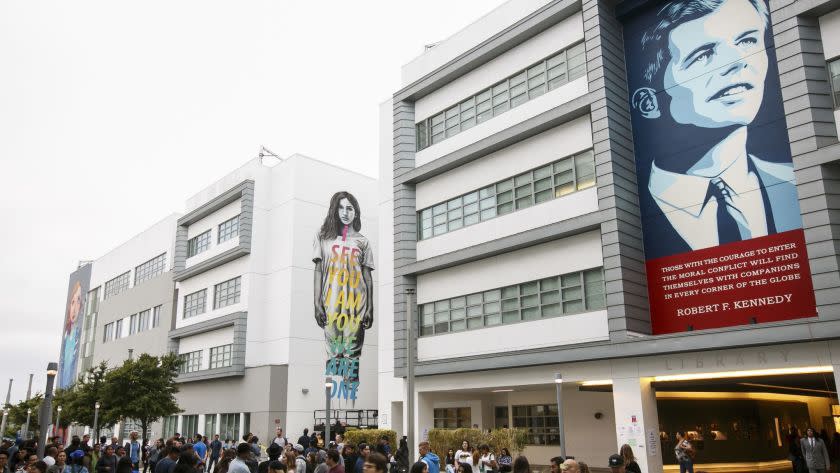 LOS ANGELES, CALIF. -- FRIDAY, MAY 27, 2016: RFK Community Schools host the Robert F. Kennedy Mural Festival, with 28 artists that have been commissioned to paint a series of murals throughout the school, in Los Angeles, featuring Calif., on May 27, 2016. (Marcus Yam / Los Angeles Times)