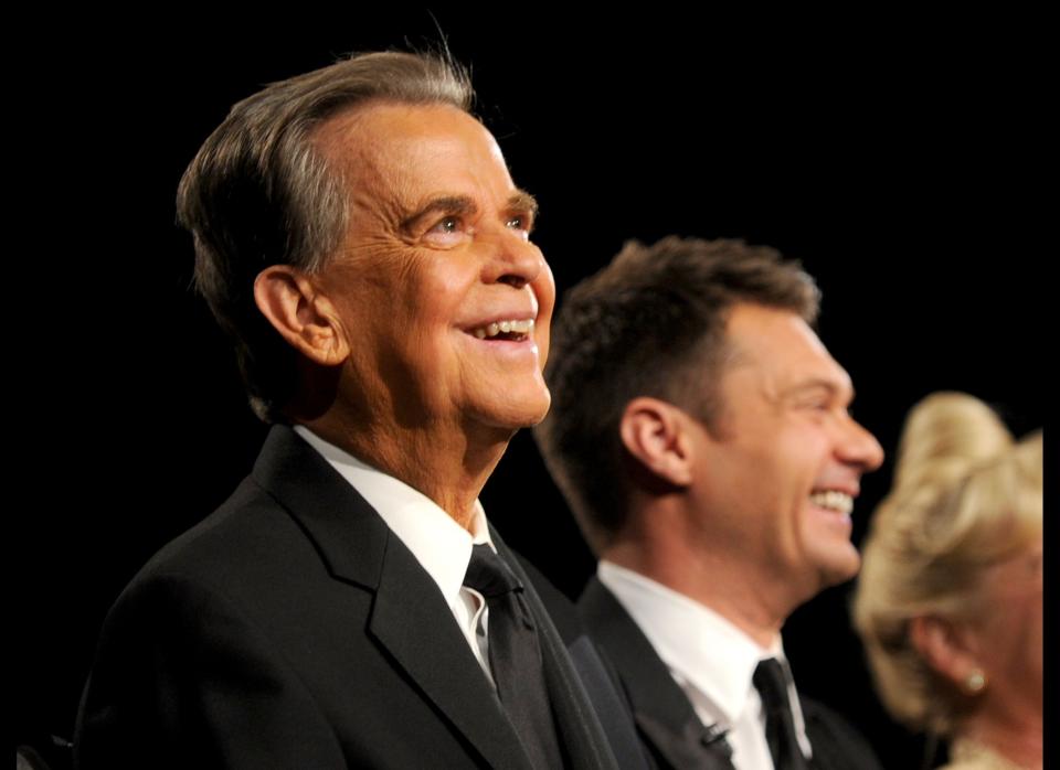 <a href="http://www.huffingtonpost.com/2012/04/18/dick-clark-dies-dead-heart-attack_n_1435415.html?ref=celebrity&ir=Celebrity" target="_hplink">TV legend Dick Clark died April 18 at the age of 82,</a> after suffering a massive heart attack. Celebrities, including TV personality Ryan Seacrest, <a href="http://www.huffingtonpost.com/2012/04/18/dick-clark-dead-reactions-celebrities-twitter_n_1435479.html?" target="_hplink">took to Twitter to mourn Clark's passing</a>. (Getty)