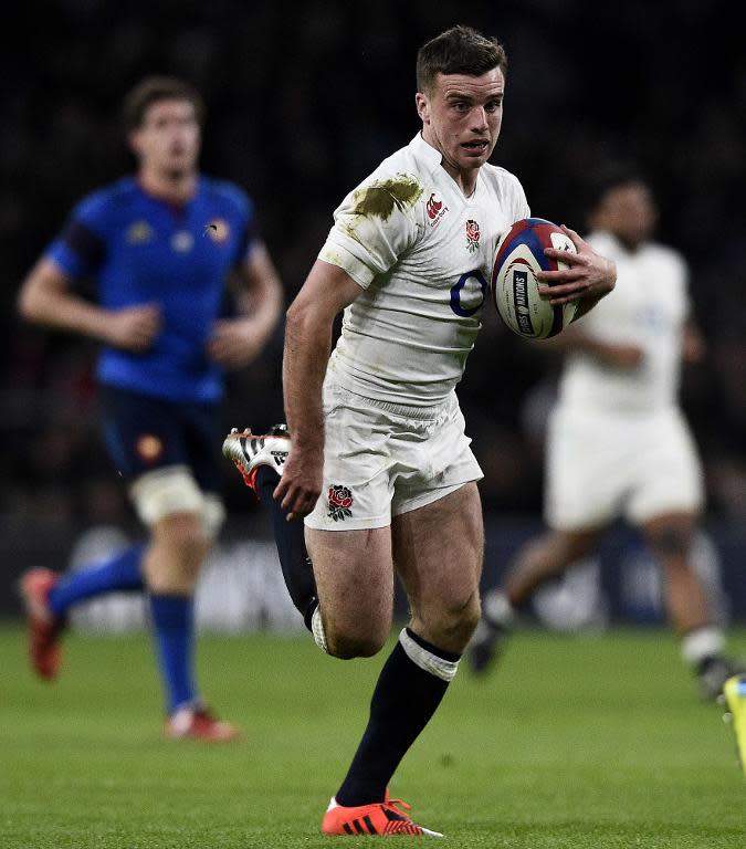 England fly-half George Ford runs in a try during the Six Nations match against France at Twickenham Stadium on March 21, 2015