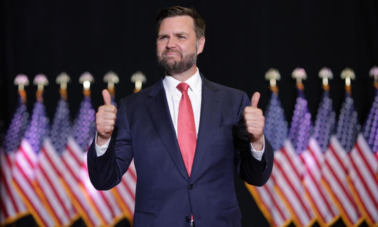 <span>JD Vance holds a campaign rally at Radford University on 22 July 2024 in Radford, Virginia.</span><span>Photograph: Alex Wong/Getty Images</span>