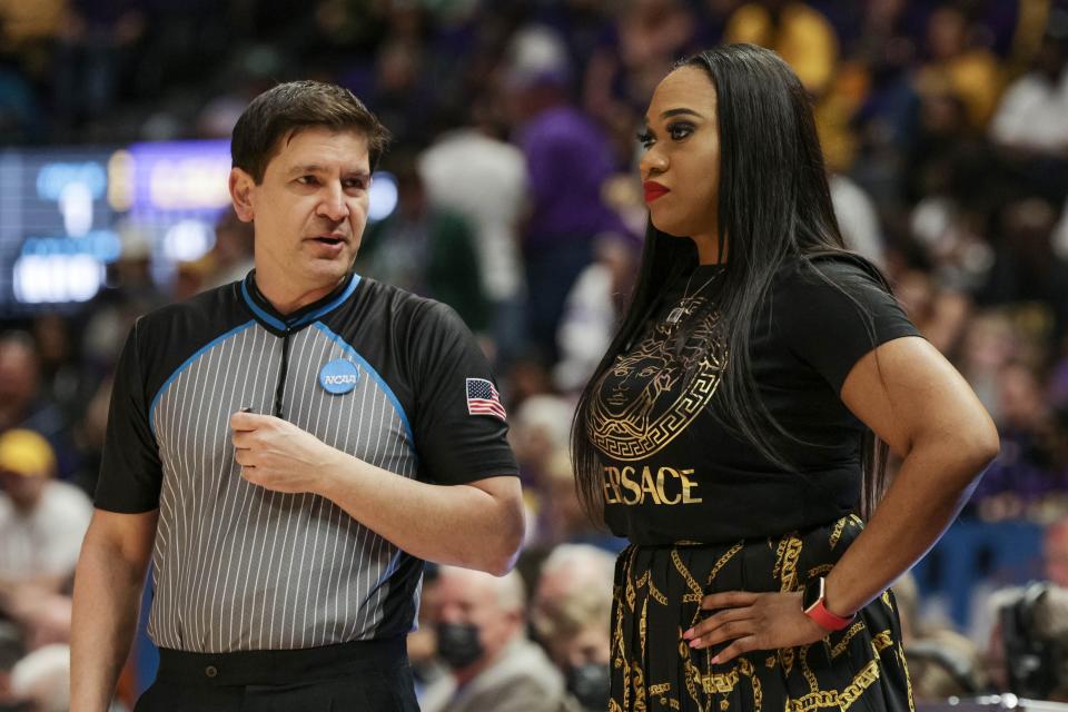 Jackson State Lady Tigers head coach Tomekia Reed had a tough time with the officials during Saturday's NCAA Tournament loss to LSU.