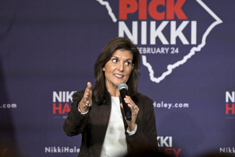 Nikki Haley speaks at a campaign event in Spartanburg.