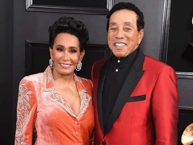<p>Steve Granitz/WireImage</p> Frances Robinson and Smokey Robinson attends the 61st Annual GRAMMY Awards in February 2019.