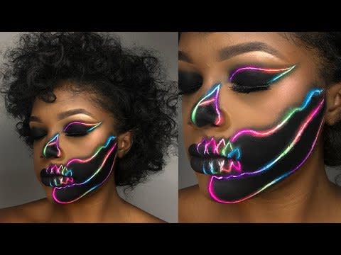 <p>Neon shades may be out of the typical skull costume wheelhouse, but this tutorial has us reaching for our <a href="https://www.sephora.com/product/neon-obsessions-eyeshadow-palette-P445732" rel="nofollow noopener" target="_blank" data-ylk="slk:Huda Beauty Neon Obsessions Palette;elm:context_link;itc:0;sec:content-canvas" class="link ">Huda Beauty Neon Obsessions Palette</a>.</p><p><a href="https://www.youtube.com/watch?v=nK2T6fX8uaA" rel="nofollow noopener" target="_blank" data-ylk="slk:See the original post on Youtube;elm:context_link;itc:0;sec:content-canvas" class="link ">See the original post on Youtube</a></p>