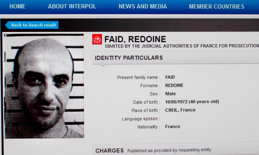 Interpol’s wanted person notice for Rédoine Faïd in 2013.