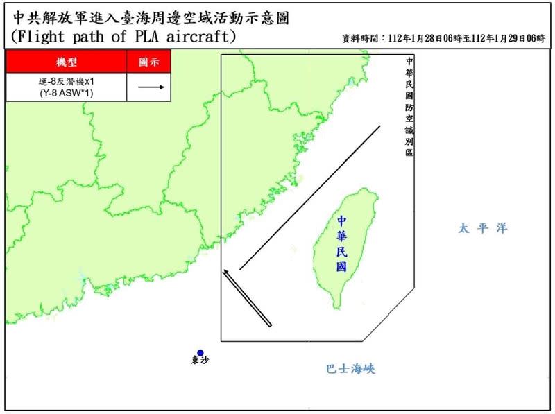 0129國防部公布中共解放軍台海周邊海、空域動態示意圖（圖／國防部提供）