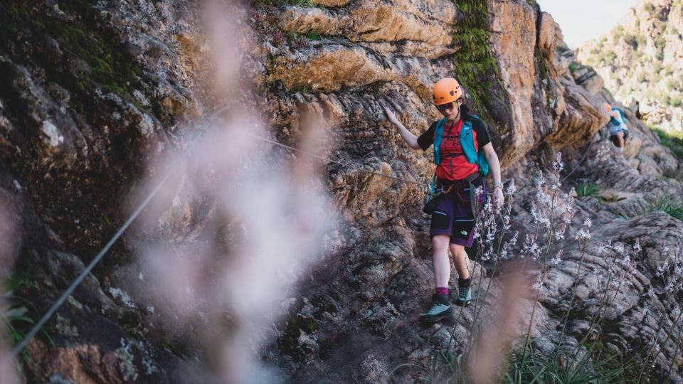 Julia Clarke on a via ferrata in Corsica