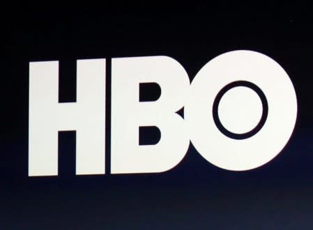 HBO logo is on display during an Apple event in San Francisco