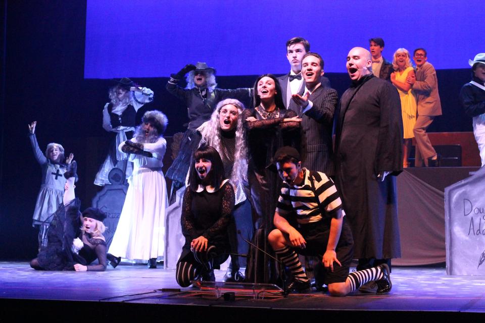 Rumson-Fair Haven students rehearse a scene from "The Addams Family" for the annual Basie Awards.