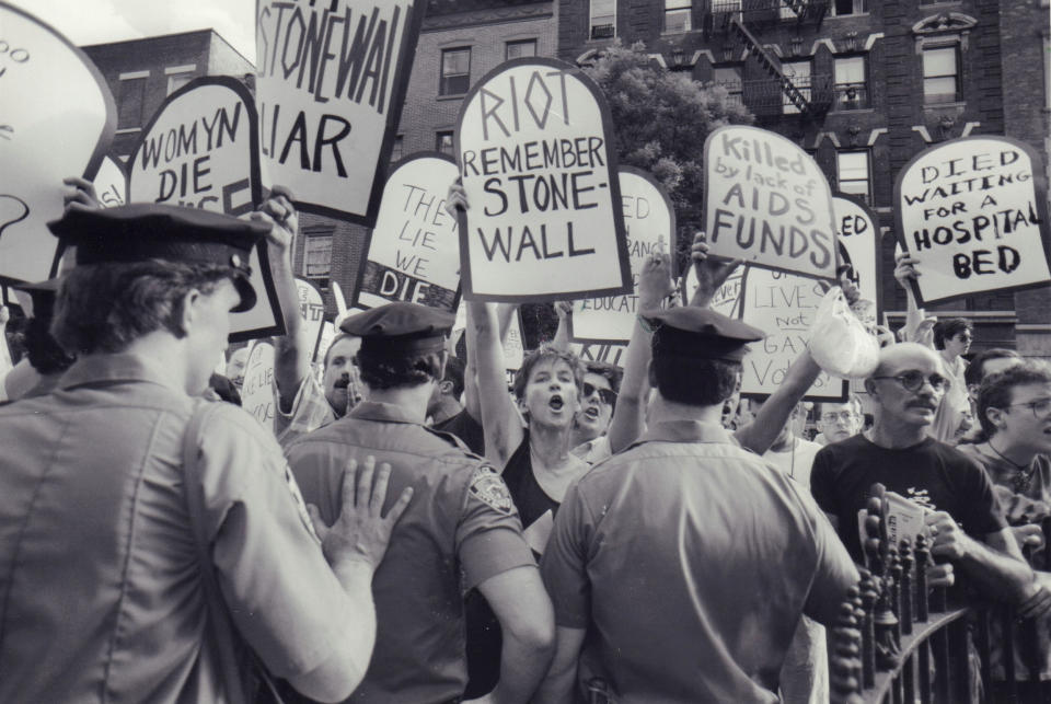 AIDS activists protest at Stonewall monument in NYC in 1989 (Erica Berger / Newsday via Getty Images)