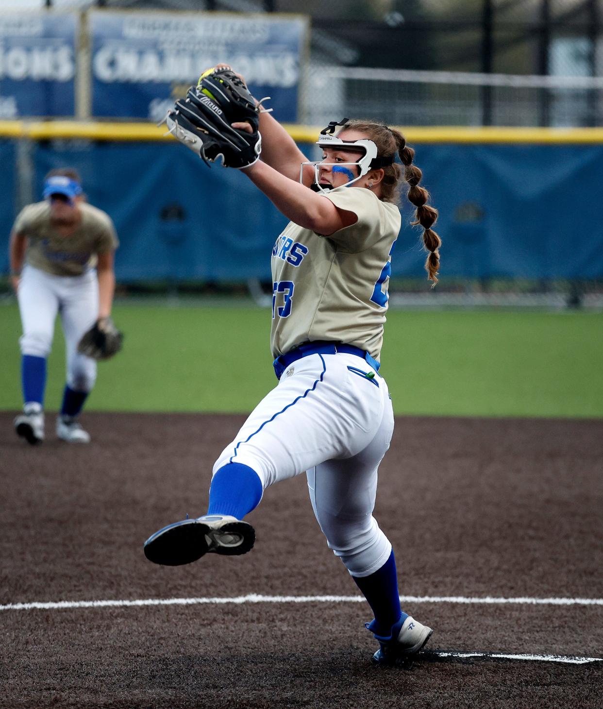 Schroeder pitcher Liana DeValder delivers a pitch against Thomas.