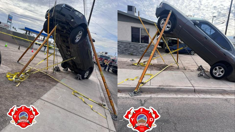 Dodge Charger Gets Itself Suspended On Electrical Wires