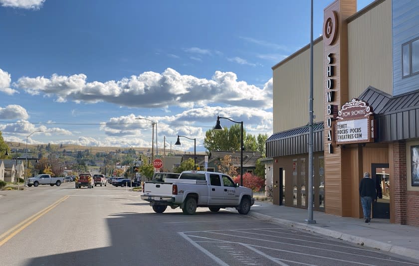 Main Street in Polson, Montana where Christopher Nolan's film, "Tenet" is showing at the Showboat Theater. Showboat Cinemas movie theater in Polson, Montana is showing "Tenet" with social distancing requirements in place. Credit: Patricia Williams