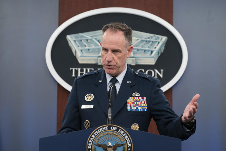 Pentagon spokesman U.S. Air Force Brig. Gen. Patrick Ryder speaks during a media briefing at the Pentagon, Thursday, Sept. 22, 2022, in Washington. (AP Photo/Alex Brandon)