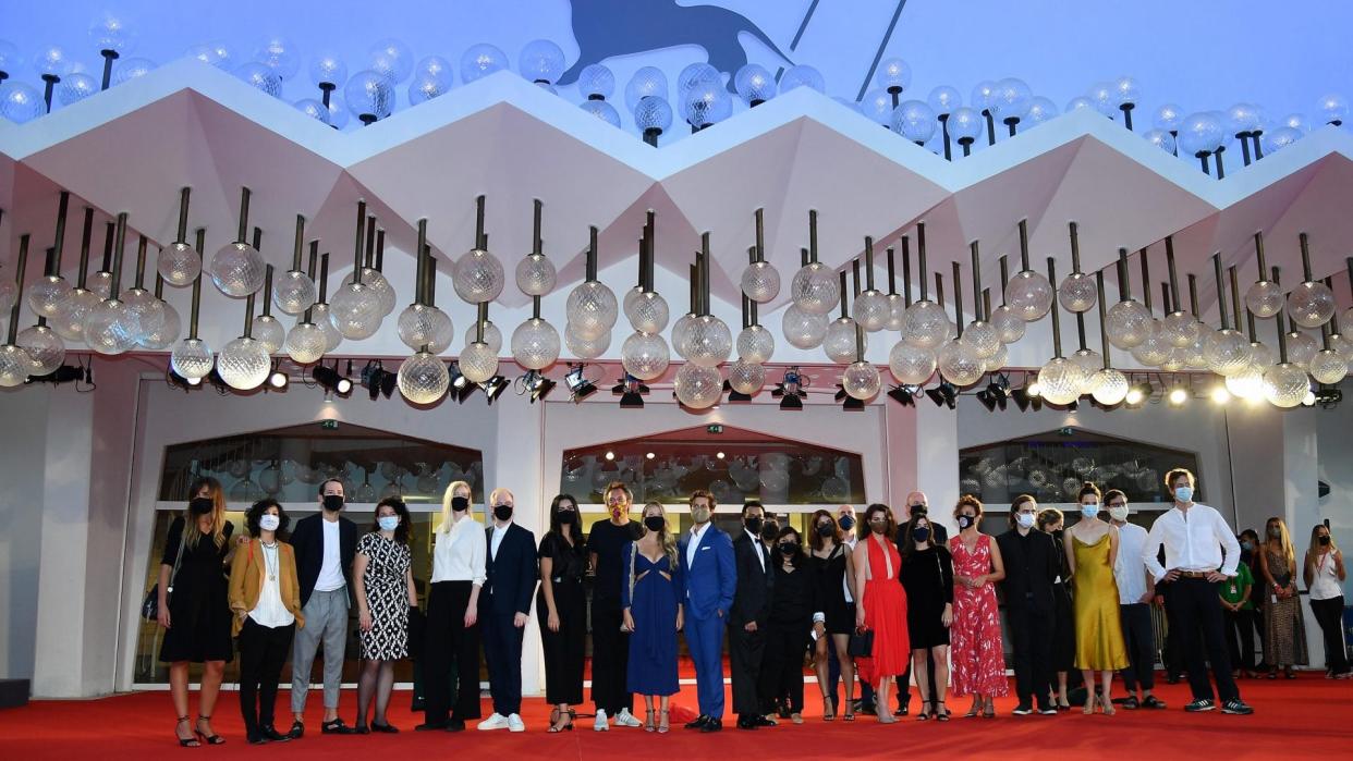 Mandatory Credit: Photo by ETTORE FERRARI/EPA-EFE/Shutterstock (10773927v)Directors, producers and screenwriters of the Corti Orizzonti section pose as they arrive for the premiere of 'Nomadland' during the 77th annual Venice International Film Festival, in Venice, Italy, 11 September 2020.